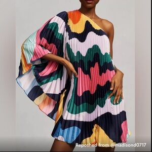 Pleated retro multicolor one shoulder romper/dress by Hutch
